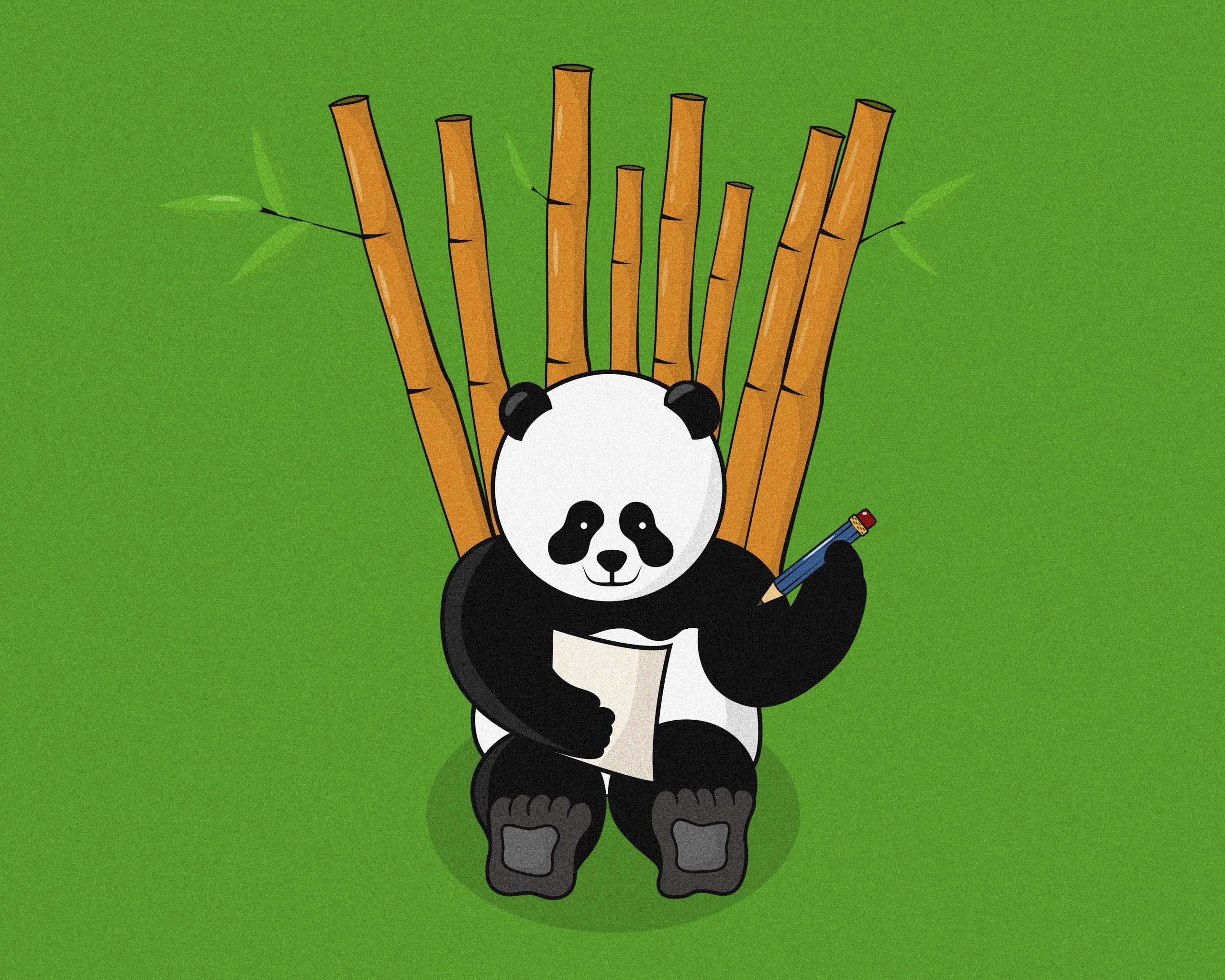 Illustration of a panda sitting with bamboo in the back